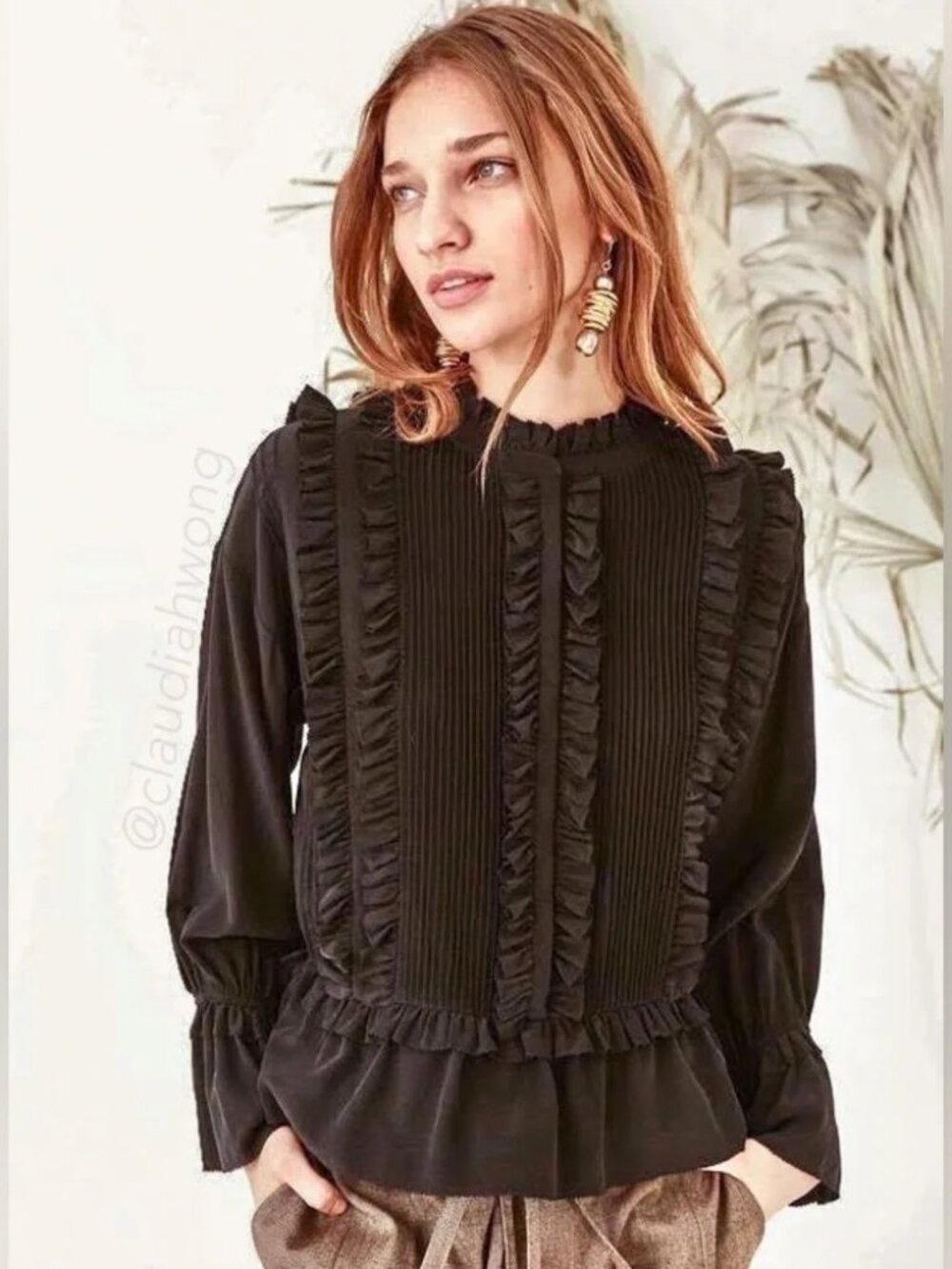 Ulla Johnson Black Silk Tuxedo top Size 10